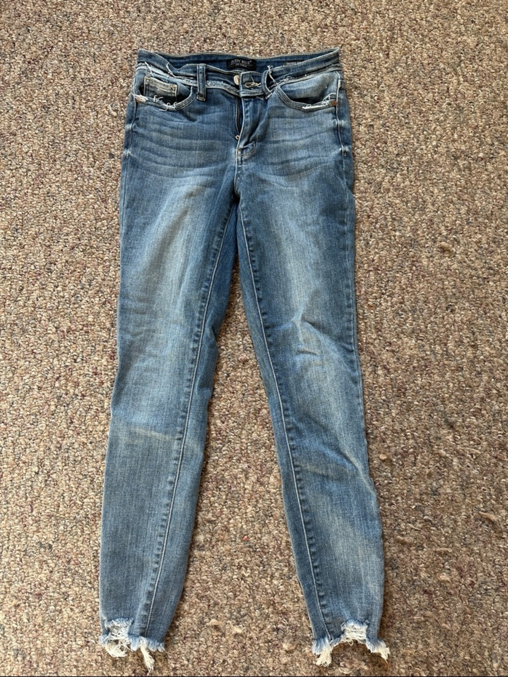 Judy Blue Medium Wash Frayed Hem Skinny Jeans